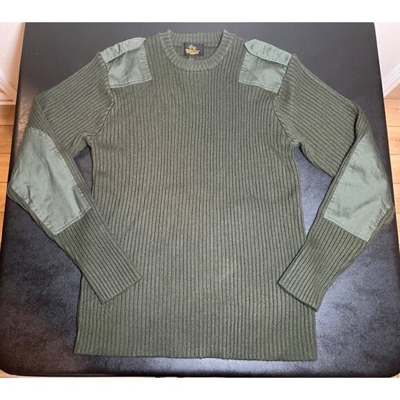 Alpha Industries Flight Apparel Sweater Ribbed Stretch Large Army Green Patches - Picture 8 of 8